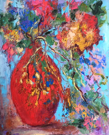 Malerei mit dem Titel "Floral Expression" von Lena Ru, Original-Kunstwerk, Pastell
