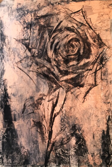 Drawing titled "Gothic Rose" by Lena Ru, Original Artwork, Charcoal