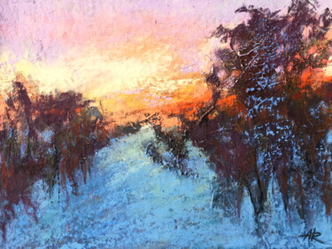 Dessin intitulée "winter twilight" par Lena Ru, Œuvre d'art originale, Pastel