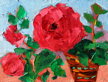 Painting titled "Roses Still Life" by Lena Ru, Original Artwork, Oil