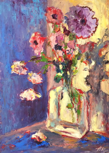 Рисунок под названием "Sunny Corner Floral…" - Lena Ru, Подлинное произведение искусства, Пастель