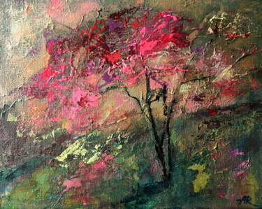 Painting titled "Lonely Blossom Tree" by Lena Ru, Original Artwork, Acrylic