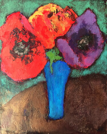 Painting titled "Bright Poppies" by Lena Ru, Original Artwork, Acrylic