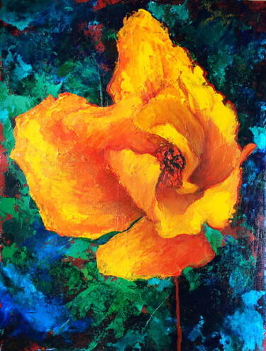 Painting titled "Yellow Poppy" by Lena Ru, Original Artwork, Acrylic