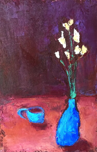 Drawing titled "Tea With Flowers" by Lena Ru, Original Artwork, Pastel