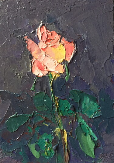 Painting titled "Delicate Rose" by Lena Ru, Original Artwork, Oil