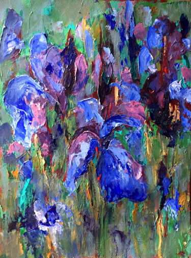 Painting titled "Irises Acrylic Pain…" by Lena Ru, Original Artwork, Acrylic