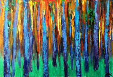 Pintura intitulada "Pine Trees Landscap…" por Lena Ru, Obras de arte originais, Acrílico