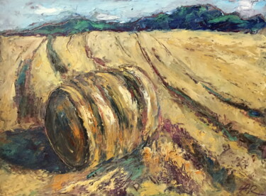 Рисунок под названием "Hay Stack Oil Paste…" - Lena Ru, Подлинное произведение искусства, Пастель