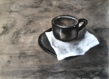 Drawing titled "Morning Coffee Char…" by Lena Ru, Original Artwork, Charcoal