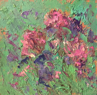 Painting titled "Green Meadow" by Lena Ru, Original Artwork, Oil