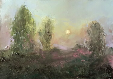 Painting titled "Trees In The Mist" by Lena Ru, Original Artwork, Oil