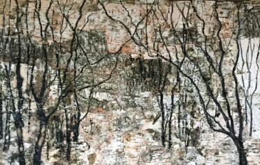 Malerei mit dem Titel "Calmness birch bark…" von Lena Ru, Original-Kunstwerk, Collagen