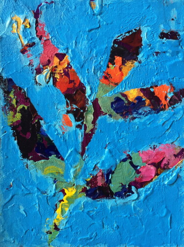 Painting titled "Flower On Blue 4 Fl…" by Lena Ru, Original Artwork, Acrylic