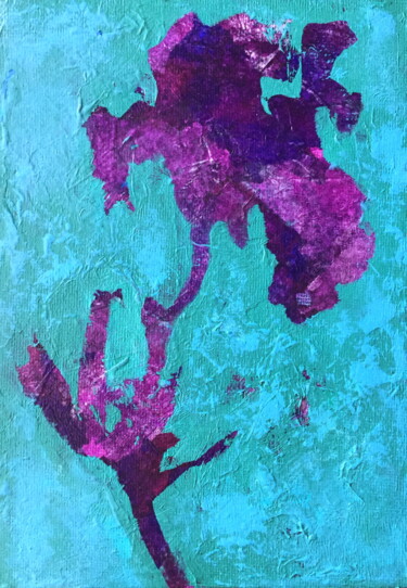 Painting titled "Purple Iris Floral…" by Lena Ru, Original Artwork, Acrylic