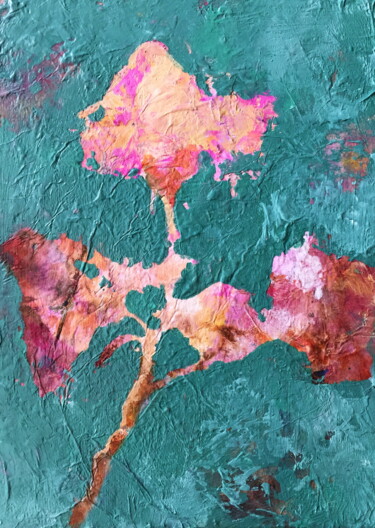 Schilderij getiteld "Rosy Pink Floral Pa…" door Lena Ru, Origineel Kunstwerk, Acryl