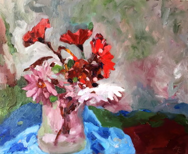 Malarstwo zatytułowany „Garden Flowers Oil…” autorstwa Lena Ru, Oryginalna praca, Olej