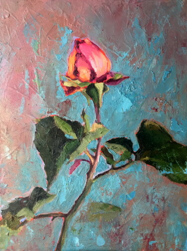 Painting titled "English Rose Floral…" by Lena Ru, Original Artwork, Oil