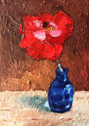 Painting titled "Poppy Flower Oil Pa…" by Lena Ru, Original Artwork, Oil