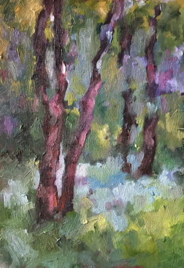 Malerei mit dem Titel "Trees Oil painting" von Lena Ru, Original-Kunstwerk, Öl