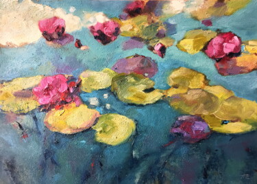Malerei mit dem Titel "Waterlilies" von Lena Ru, Original-Kunstwerk, Öl
