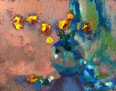 Peinture intitulée "Vase Of Yellow Flow…" par Lena Ru, Œuvre d'art originale, Acrylique