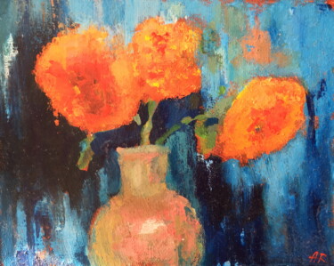 Painting titled "Blue & Orange Still…" by Lena Ru, Original Artwork, Acrylic