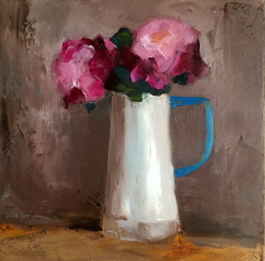 Pintura titulada "Jug With Blue Handle" por Lena Ru, Obra de arte original, Oleo