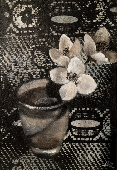 Painting titled "White Flowers Still…" by Lena Ru, Original Artwork, Acrylic