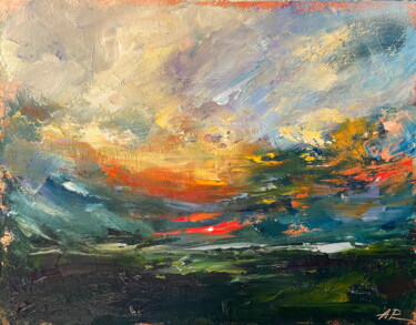 Schilderij getiteld "Evening Sky Landsca…" door Lena Ru, Origineel Kunstwerk, Olie