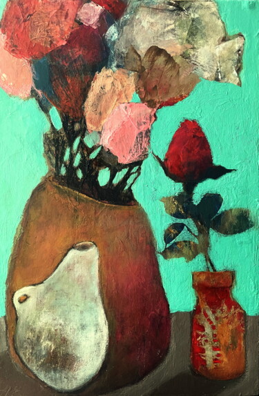 Painting titled "Fresh Roses Floral…" by Lena Ru, Original Artwork, Acrylic