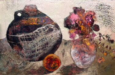 Pittura intitolato "Peach And Vases Sti…" da Lena Ru, Opera d'arte originale, Acrilico