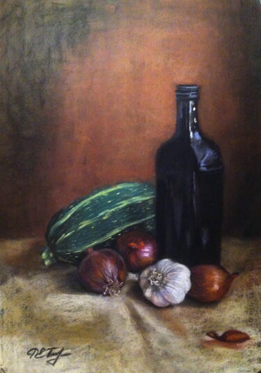 Рисунок под названием "Still life with veg…" - Lena Ru, Подлинное произведение искусства, Пастель