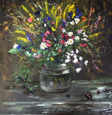 Painting titled "Meadow flowers" by Lena Ru, Original Artwork, Oil