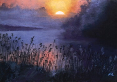 Drawing titled "Mist over the lake" by Lena Ru, Original Artwork, Pastel