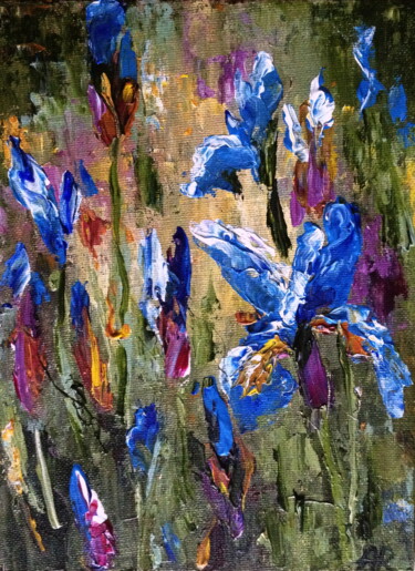 Картина под названием "Blue Irises" - Lena Ru, Подлинное произведение искусства