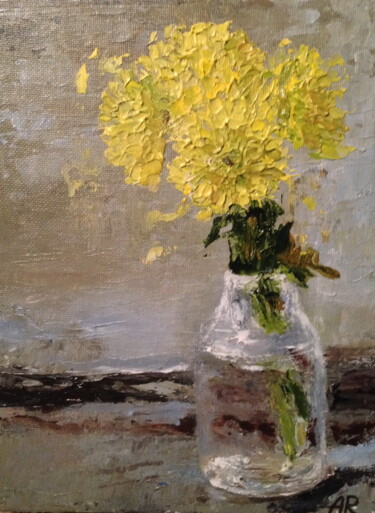 Painting titled "Yellow mums" by Lena Ru, Original Artwork