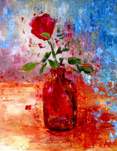 Painting titled "Still life with rose" by Lena Ru, Original Artwork