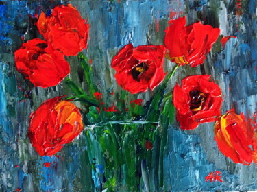 Painting titled "Red tulips" by Lena Ru, Original Artwork