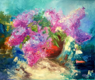 Painting titled "Lilac" by Lena Ru, Original Artwork, Oil