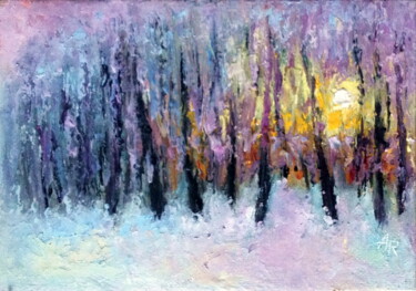 Pintura intitulada "Winter forest" por Lena Ru, Obras de arte originais, Óleo