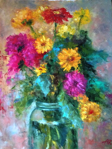 Painting titled "Flowers still life" by Lena Ru, Original Artwork, Oil