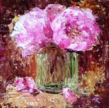 Painting titled "Pink peonies" by Lena Ru, Original Artwork