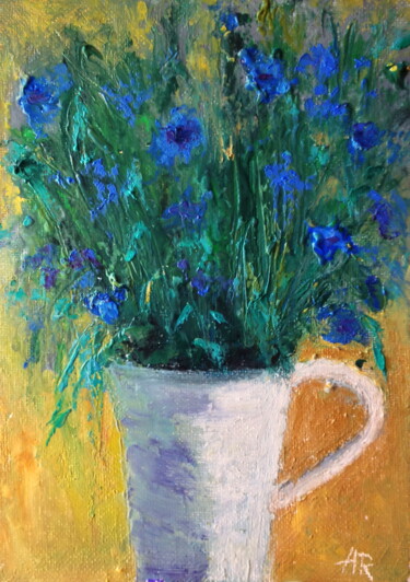 Painting titled "Cornflowers bouquet" by Lena Ru, Original Artwork