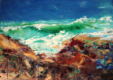 Painting titled "Sea and rocks" by Lena Ru, Original Artwork, Oil