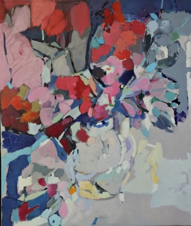 Картина под названием "Красные цветы" - Еlena Shraibman, Подлинное произведение искусства, Масло Установлен на Деревянная ра…