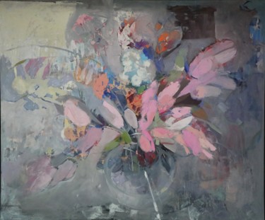 「Стекло цветы」というタイトルの絵画 Еlena Shraibmanによって, オリジナルのアートワーク, オイル ウッドストレッチャーフレームにマウント