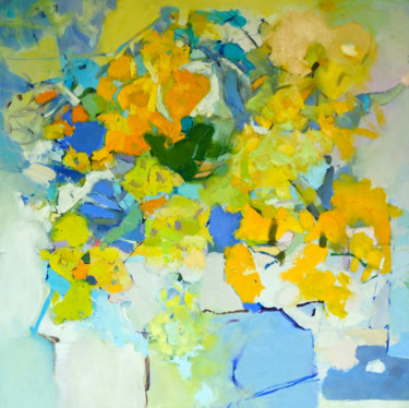 Painting titled "Abstract . Primrose" by Elena Shraibman, Original Artwork, Oil Mounted on Wood Stretcher frame