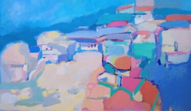 Pintura intitulada "Town by the Sea" por Elena Shraibman, Obras de arte originais, Óleo