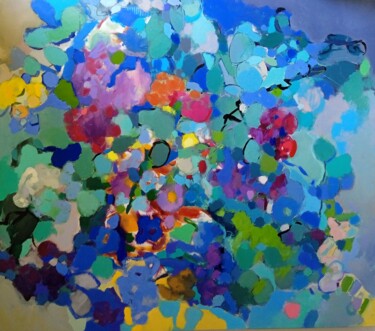 Ζωγραφική με τίτλο "Summer Garden" από Еlena Shraibman, Αυθεντικά έργα τέχνης, Λάδι Τοποθετήθηκε στο Ξύλινο φορείο σκελετό